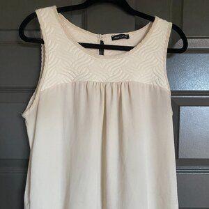 Women's Sheer Quilted Detail Cream Blouse in Sz L